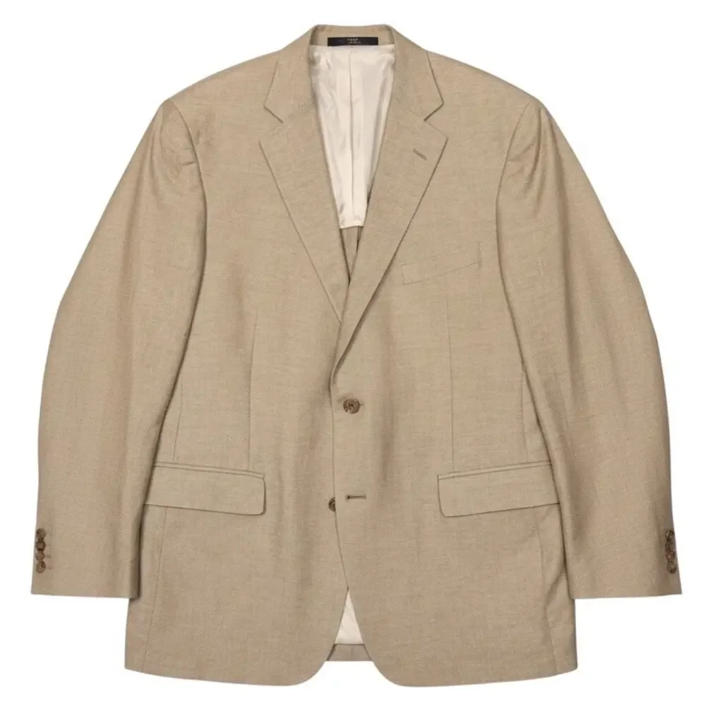 Brooks Brothers 346 Madison Fit Blazer Tan Linen Blend Sport Coat Men 46L Jacket